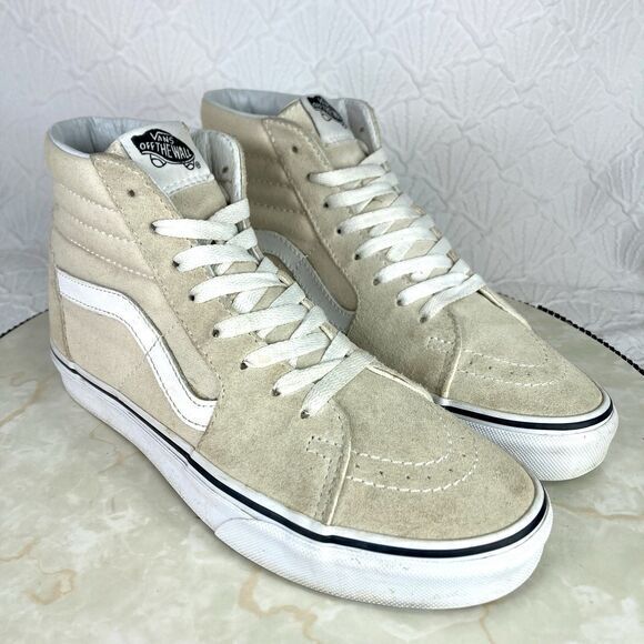 Vans Off The Wall Skateboard Athletic Sneakers 7.5 Cream Suede Hi Top Skate Shoe - Picture 2 of 11